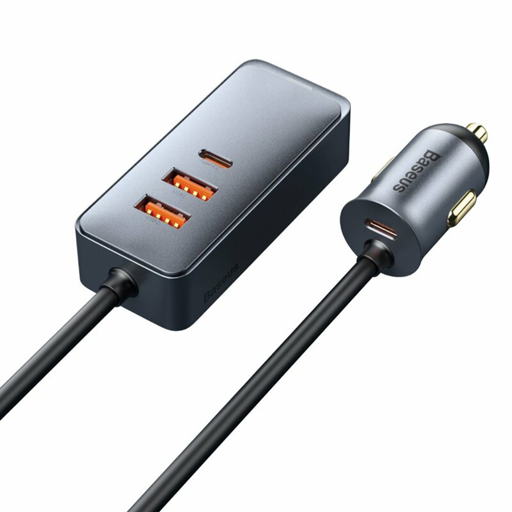 Levně Baseus - nabíječka do auta Share Together (CCBT-A0G) - rozbočovač, 2x USB, 2x Type-C, rychlé nabíjení, 120 W - šedá