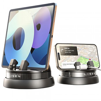 Lisen - držák do auta (YL0224060015) - na palubní desku, otočný o 360°, bezpečné uchycení, protiskluzový, automatický posuvný zámek, univerzální - černý