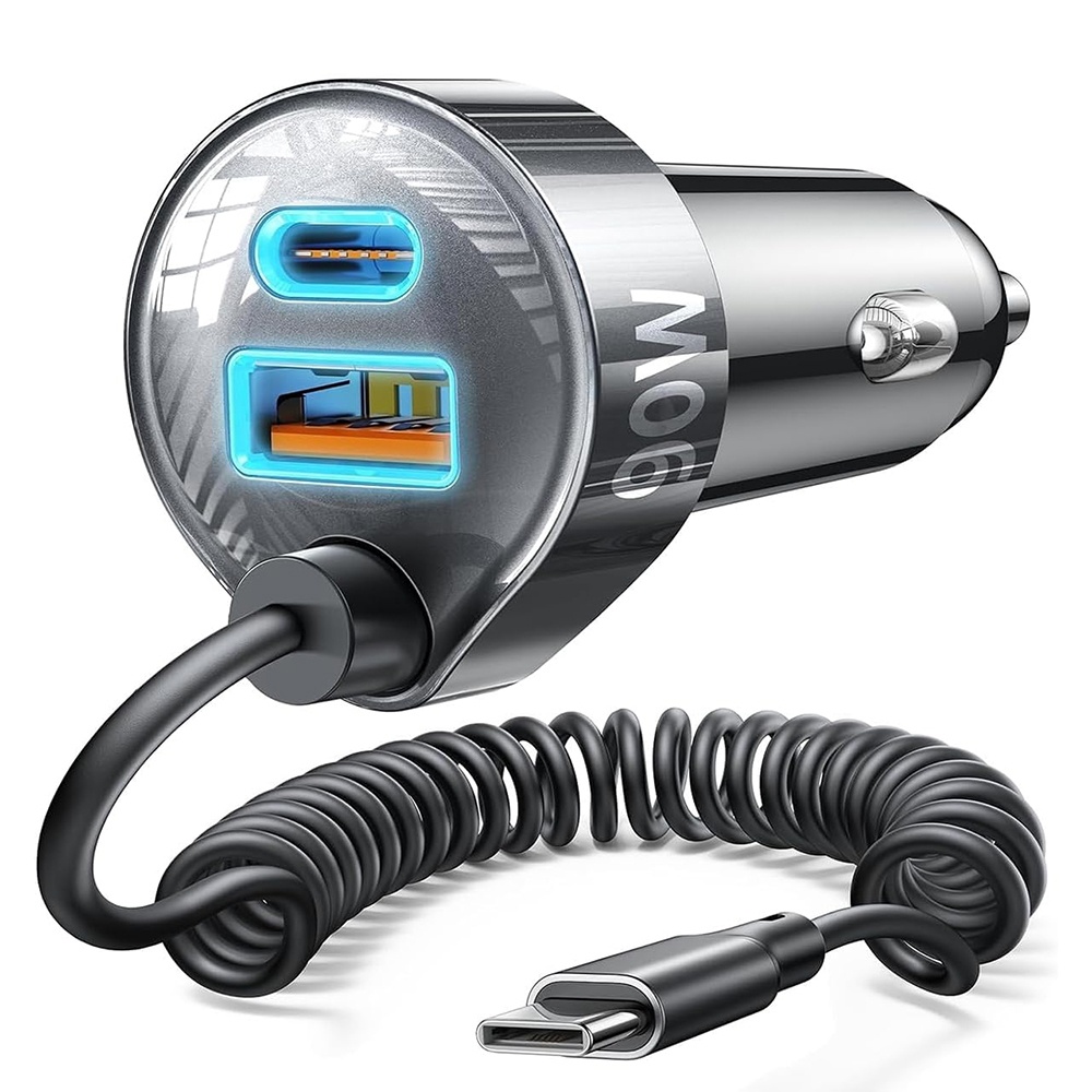Levně Lisen - nabíječka do auta (YL0223120020) - s kabelem Type-C, USB, Type-C, rychlé nabíjení, 90 W, 12 V/24 V - černá