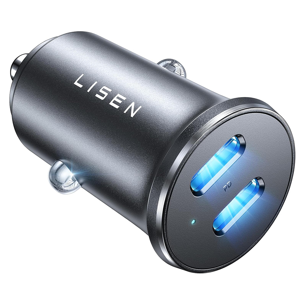 Levně Lisen - nabíječka do auta (YL0223080007), duální USB-C, 2x 45 W, 12/24 V, hliníková slitina, černá