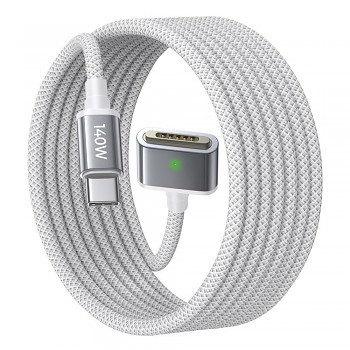 Lisen - datový kabel (YL0123070001) - Type-C na MagSafe 3, pro MacBook, 140 W, superrychlé nabíjení, opletený, 2 m - stříbrná