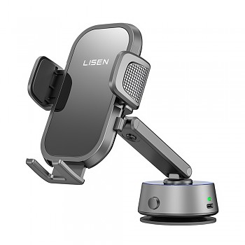 Lisen - držák do auta A680 (YL0225010007) - na palubní desku, stůl, elektrická přísavka, otáčení o 360°, svorkové rameno, 130mAh - černá