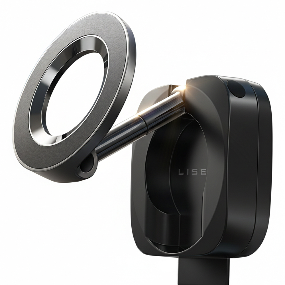 Levně Lisen držák do auta (YL0224110001) - magnetický na palubní desku, stůl, otočný o 360°, skládací, klip na stůl, bezpečné uchycení - černý