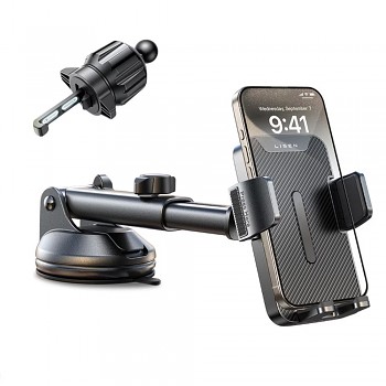 Lisen držák do auta 2E781 (YL0424040008) - na palubní desku, do mřížky ventilace, na čelní sklo, univerzální, nastavitelný, teleskopické rameno - černá