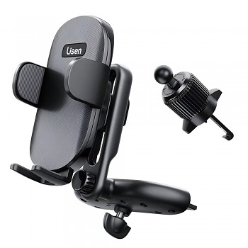 Lisen držák do auta (YL0222040016) do mřížky ventilace a CD slotu 2v1, univerzální, s nastavitelným úhlem, bezpečné uchycení - černý