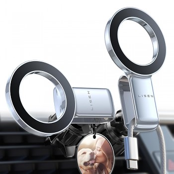 Lisen držák do auta (YL0224050012) - magnetický, do mřížky ventilace, skládací, nastavitelný o 360°, bezpečné uchycení - černý