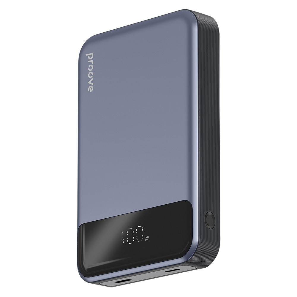 Levně Proove - powerbanka Hoodman (PBH120010003) - Type-C, Lightning, magnetická, s LED displejem, Qi, 20 W, 10000 mAh - šedá