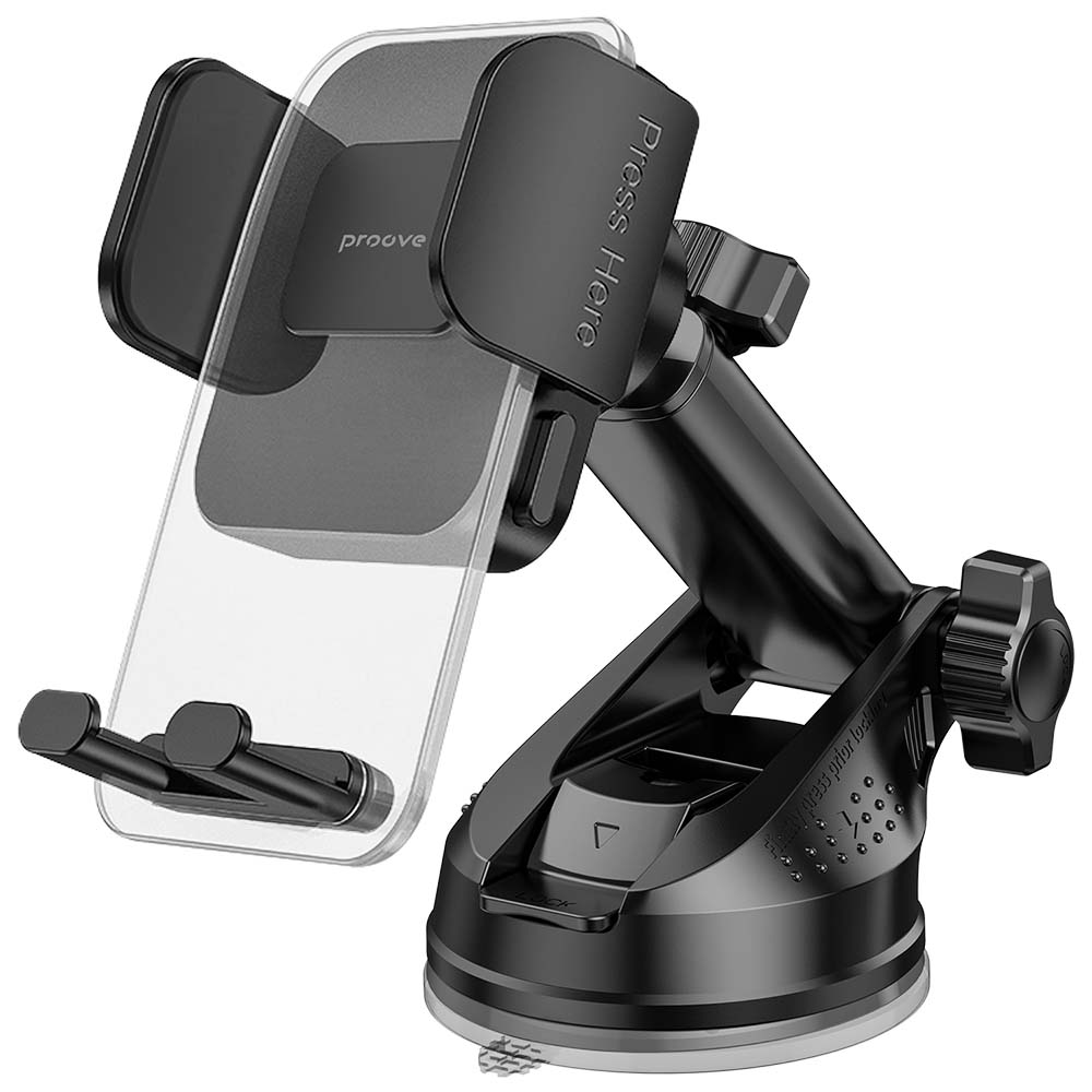 Levně Proove - držák do auta Crystal Clamp Plus (CHCSP0000001) - na palubní desku, mechanická svorka, přísavka, stylový, univerzální - černá