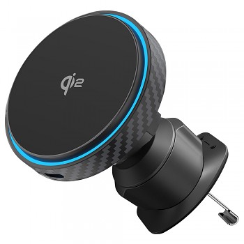 Proove - držák do auta s bezdrátovým nabíjením Graphite Circle (WHGC15010001) - do ventilační mřížky, Qi2, 15W, LED indikátor - černá