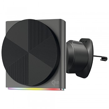 Proove - držák do auta s bezdrátovým nabíjením Neostorm (WHNS15002003) - do ventilační mřížky, magnetický, Qi2, 15 W, RGB, hliníkový - šedý