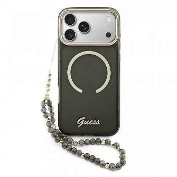Zadní kryt Guess IML Glitter Script Strap MagSafe pro iPhone 17 Pro Max Black