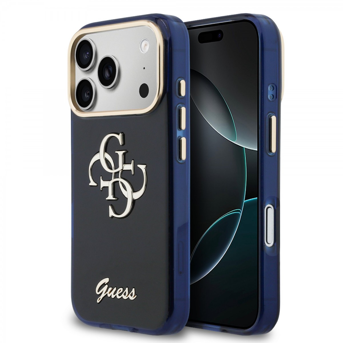 Levně Zadní kryt Guess IML 4G Script Metal Logo pro iPhone 17 Pro Max Blue