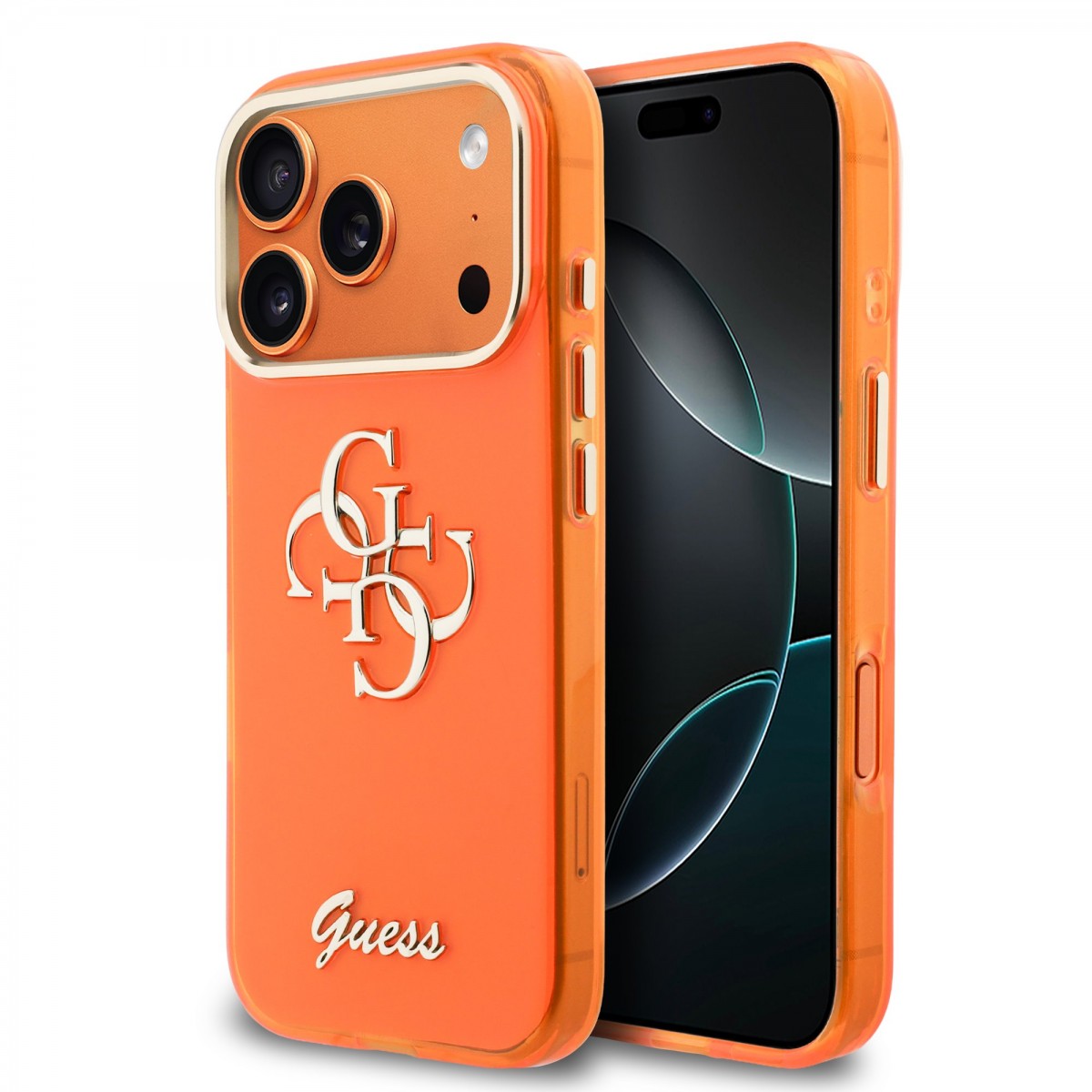 Levně Zadní kryt Guess IML 4G Script Metal Logo pro iPhone 17 Pro Orange