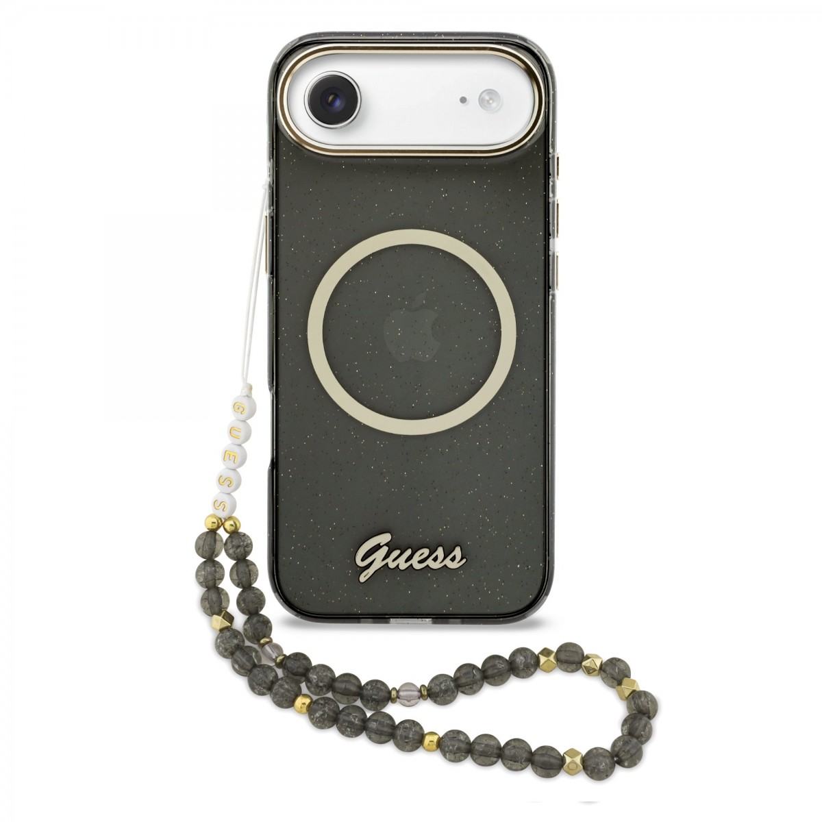 Levně Zadní kryt Guess IML Glitter Script Strap MagSafe pro iPhone Air Black