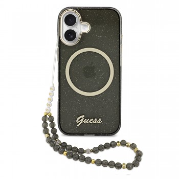 Zadní kryt Guess IML Glitter Script Strap MagSafe pro iPhone 17 Black