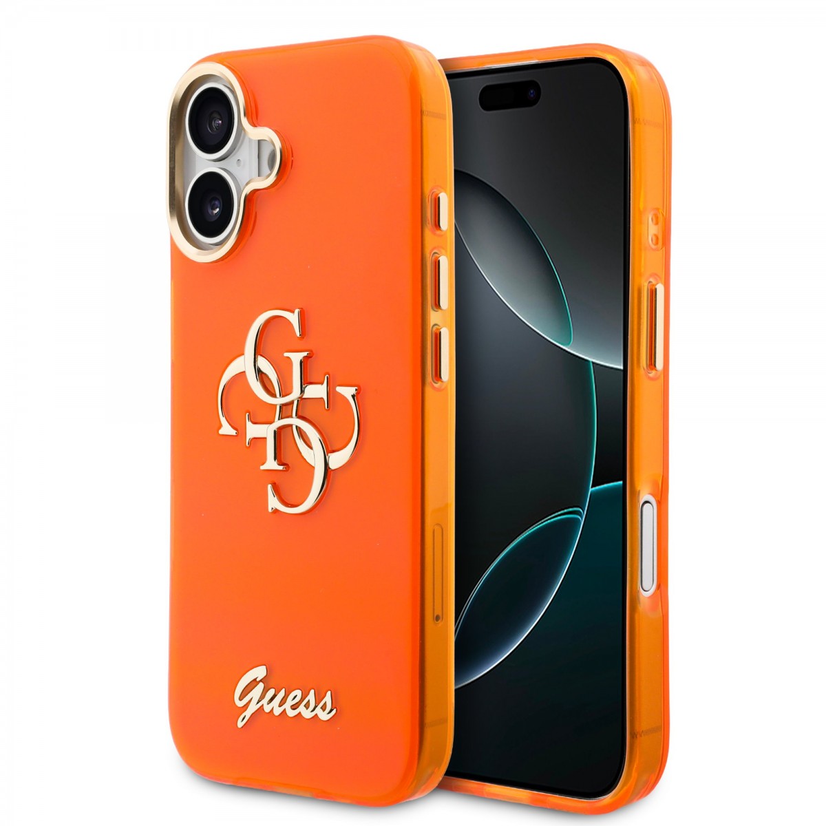 Levně Zadní kryt Guess IML 4G Script Metal Logo pro iPhone 17 Orange