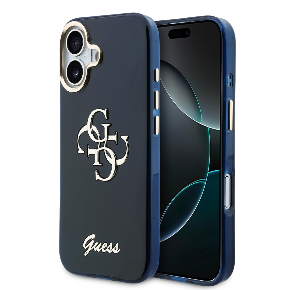 Levně Zadní kryt Guess IML 4G Script Metal Logo pro iPhone 17 Blue