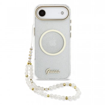 Zadní kryt Guess IML Glitter Script Strap MagSafe pro iPhone Air Transparent