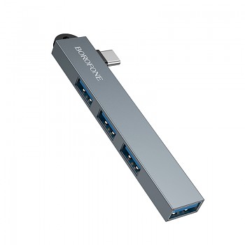 Adaptér Borofone HUB FH1A 4v1 - Type C - 3xUSB 2.0 + USB 3.0 - šedý