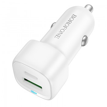 Nabíječka do auta Borofone BZ34B Cloud - USB + Type C - QC 3.0 PD 38W bílá