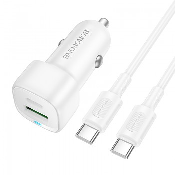 Nabíječka do auta Borofone BZ34B Cloud - USB + Type C - QC 3.0 PD 38W s kabelem Type C - Type C bílá