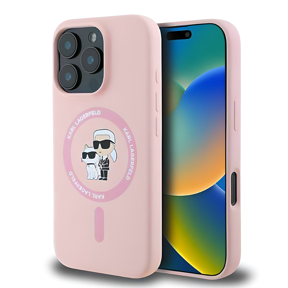 Levně Karl Lagerfeld - silikonový kryt KC s prstenem a MagSafe (KLHMP16XSCMKCRHP) - iPhone 16 Pro Max - růžový