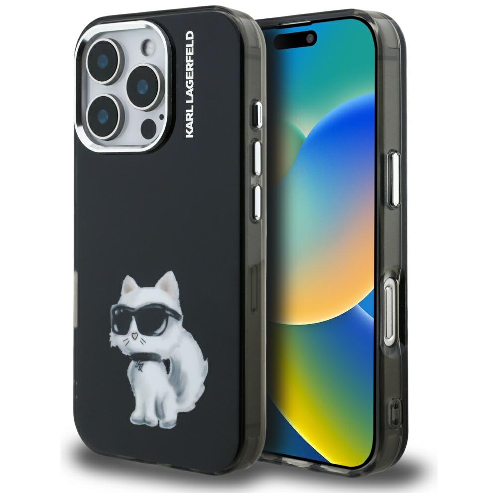 Levně Karl Lagerfeld - IML akvarelové logo Choupette (KLHCP16XHMCHAQK) - iPhone 16 Pro Max - černý