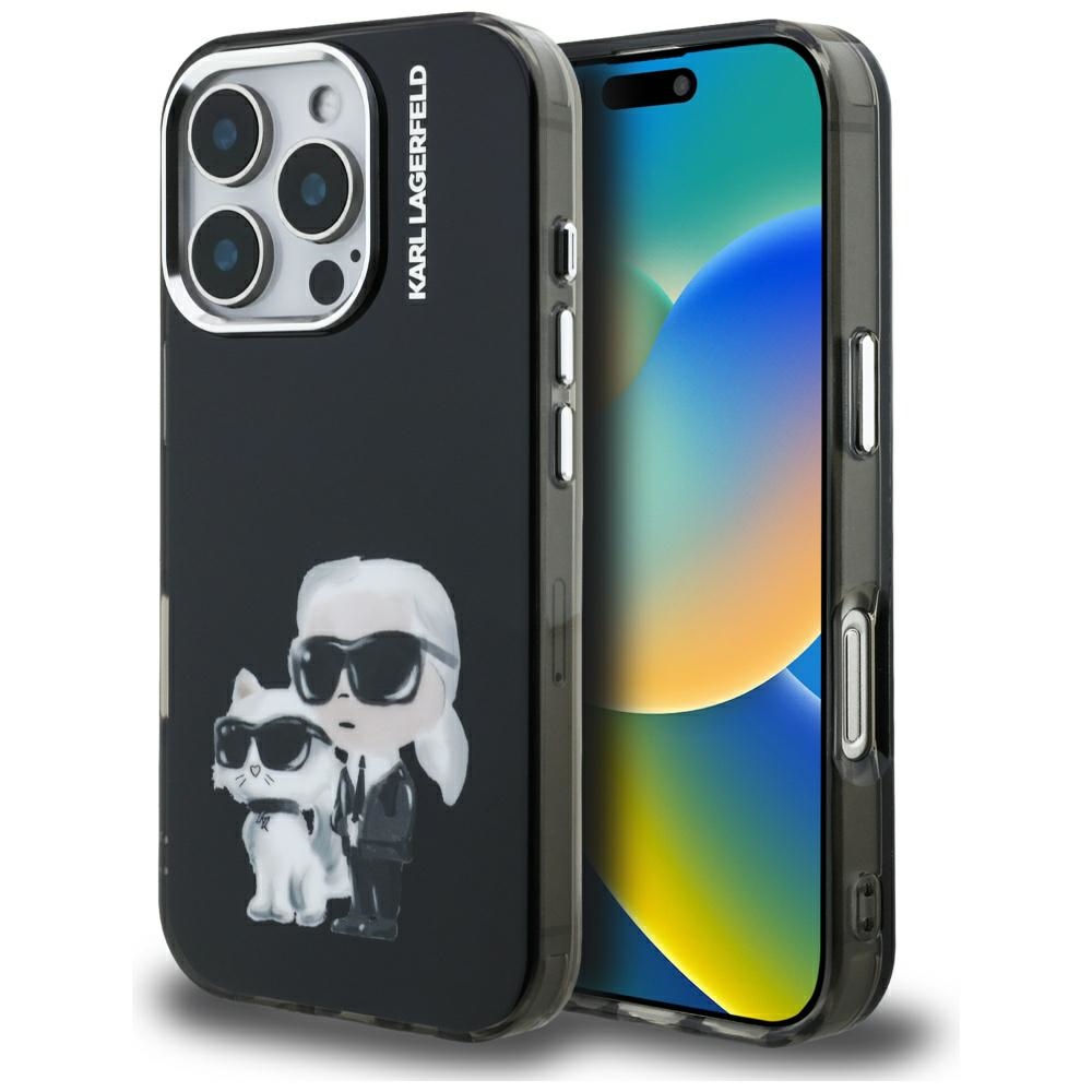 Levně Karl Lagerfeld - IML Aquarelle Karl & Choupette (KLHCP16XHMKCAQK) - iPhone 16 Pro Max - černá