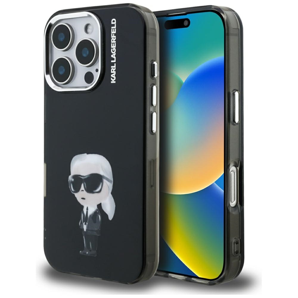 Karl Lagerfeld - IML akvarelový Karl a logo MagSafe (KLHCP16LHMKIAQK) - iPhone 16 Pro - černý