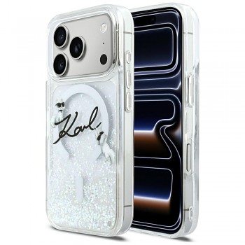 Karl Lagerfeld - třpytivé pouzdro Karl Script Logo MagSafe (KLHMP17L6LKSCAMT) pro iPhone 17 Pro - průhledné