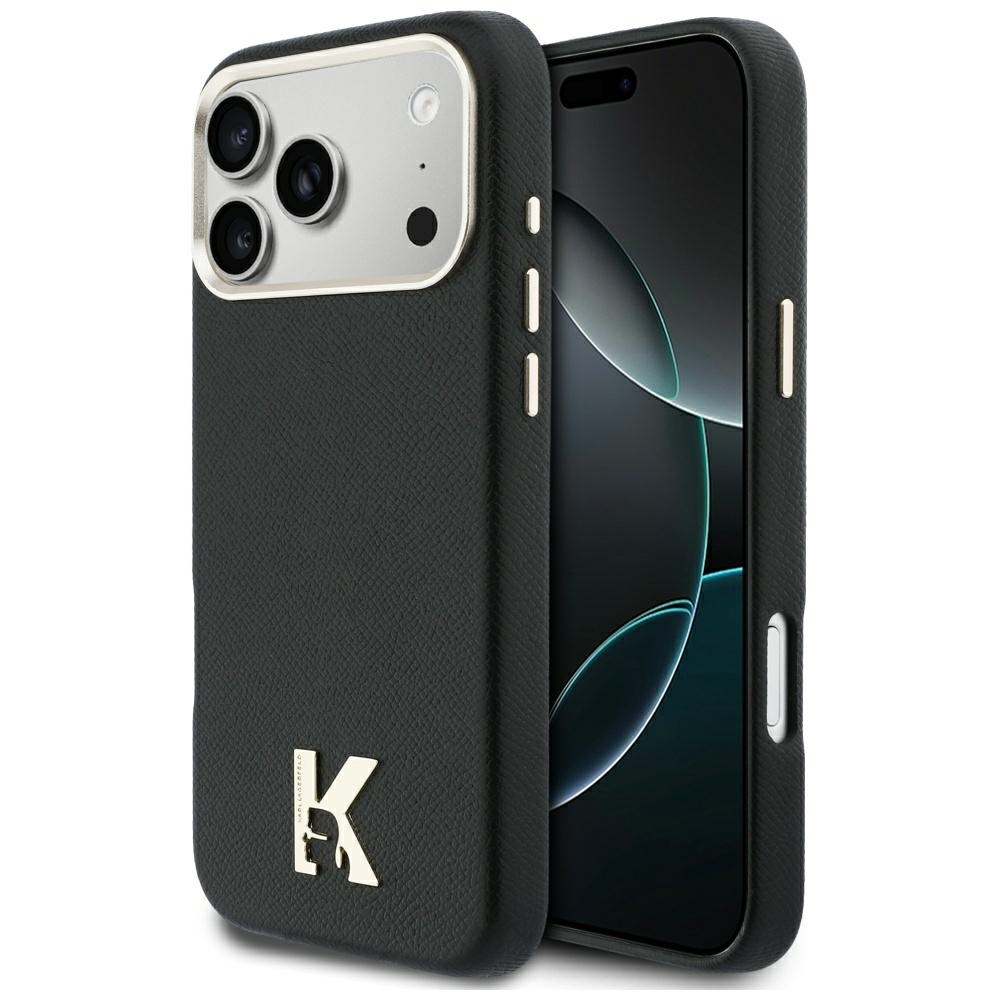 Karl Lagerfeld - pevné kožené pouzdro s logem Khead a MagSafe (KLHMP17X5PGFKHGK) pro iPhone 17 Pro Max - černé