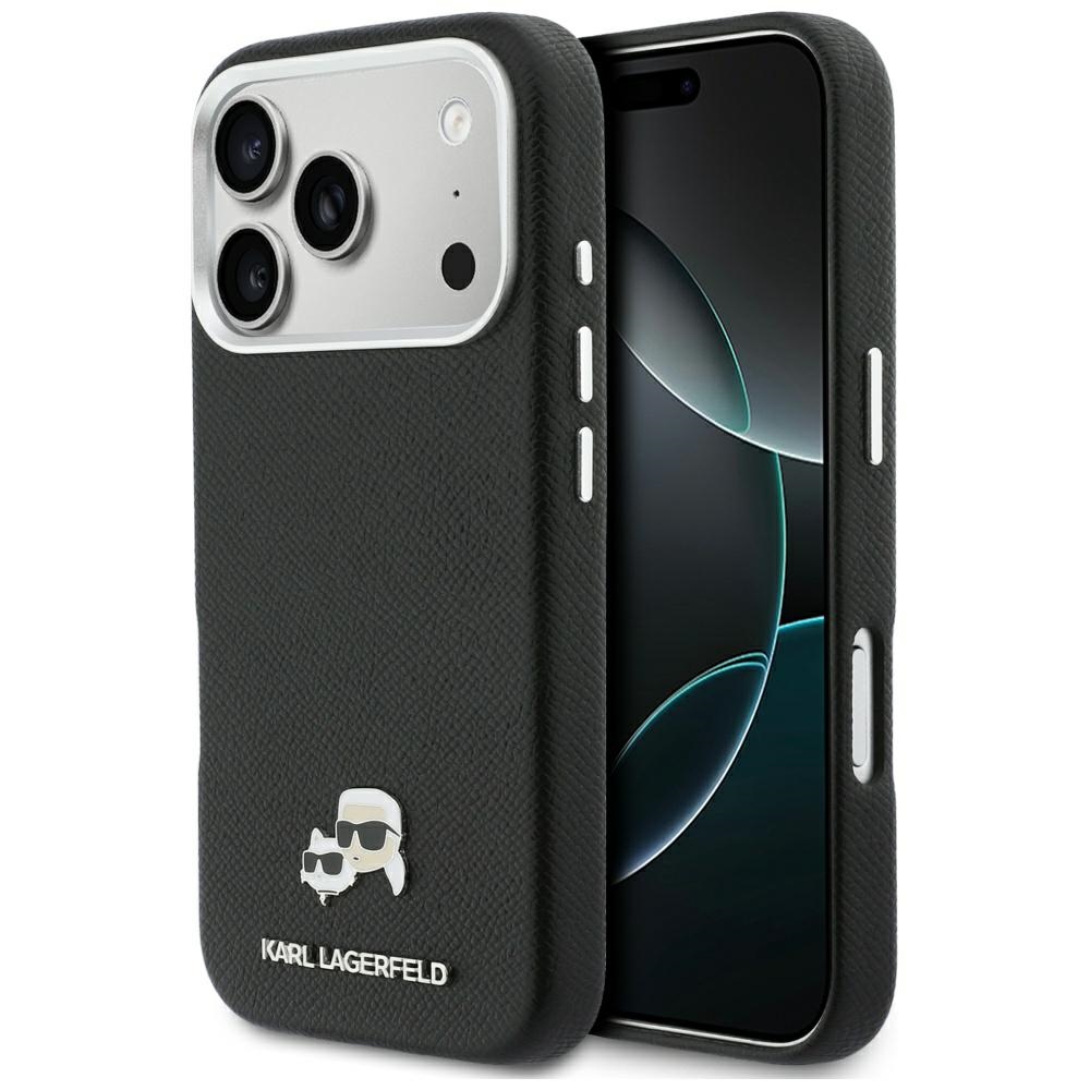 Karl Lagerfeld - pevné kožené pouzdro K&amp;C Head Pin MagSafe (KLHMP17L6PFKCLK) pro iPhone 17 Pro - černá