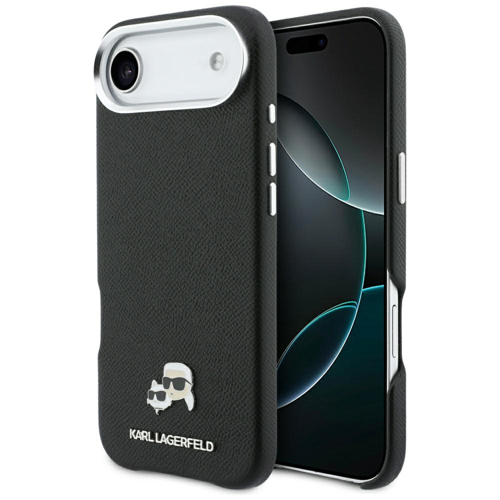 Levně Karl Lagerfeld - pevné kožené pouzdro K&C Head Pin MagSafe (KLHMP17M6PFKCLK) - iPhone 17 Air - perforované logočerná