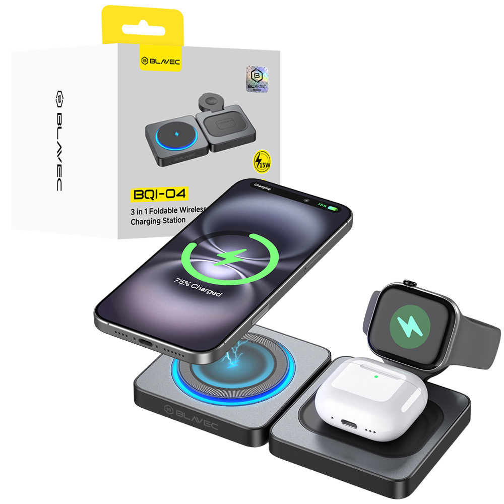 Levně Bezdrátová nabíječka Blavec BQI-04 Qi 15W Magnetic Magsafe 3v1 UniCharge (BQI04-QIMB) černá