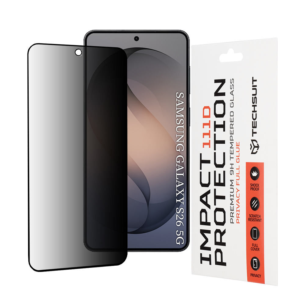 Levně Techsuit - 111D privátní ochranné sklo s lepením po celé ploše pro Samsung Galaxy S26 - černé