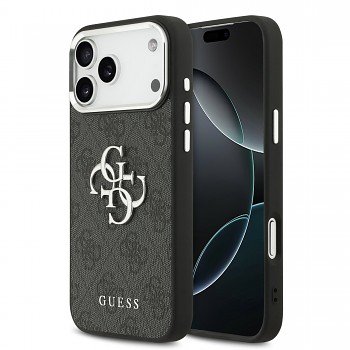 Zadní kryt Guess PU 4G Metal Logo pro iPhone 17 Pro Max Silver Black