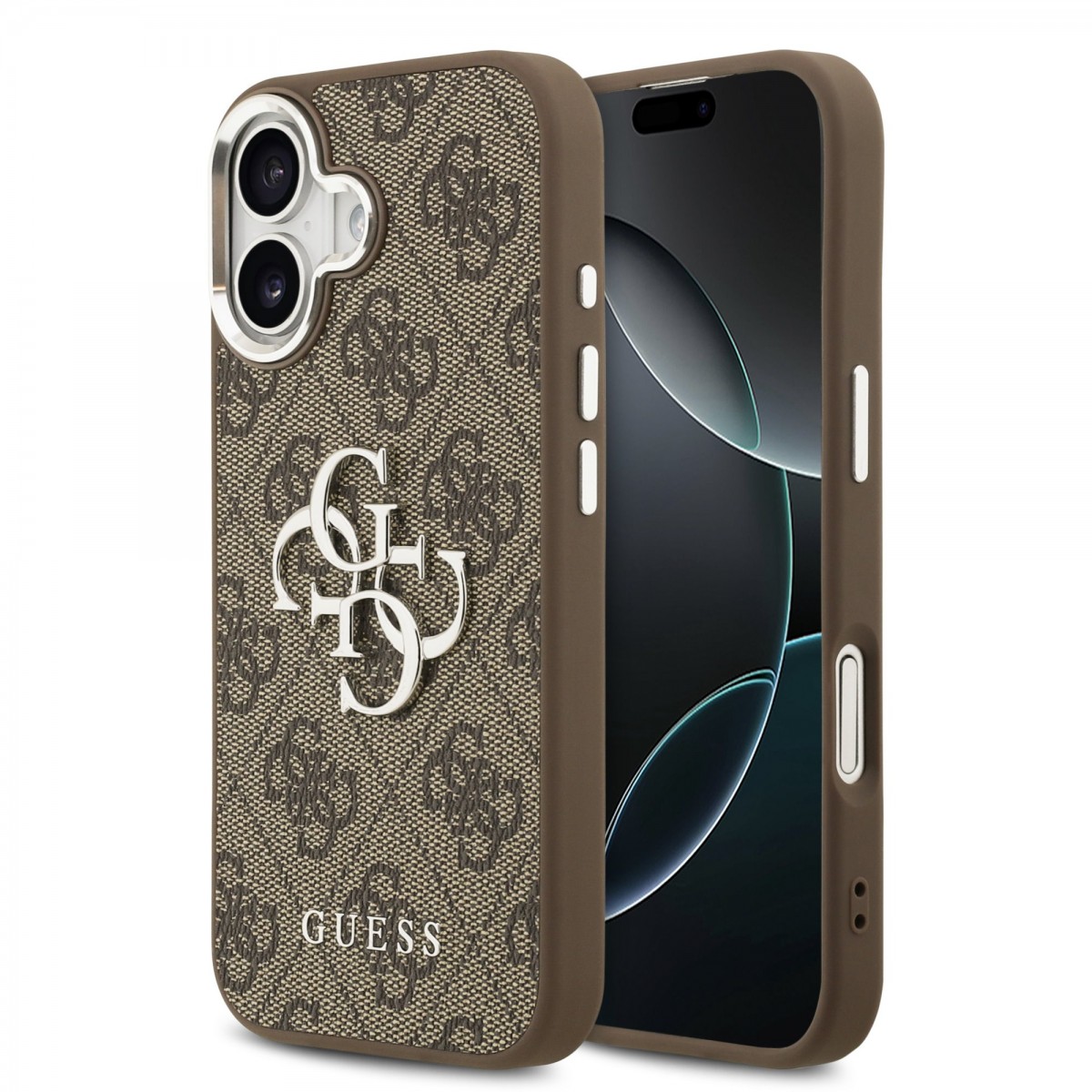 Levně Zadní kryt Guess PU 4G Metal Logo pro iPhone 17 Silver Brown