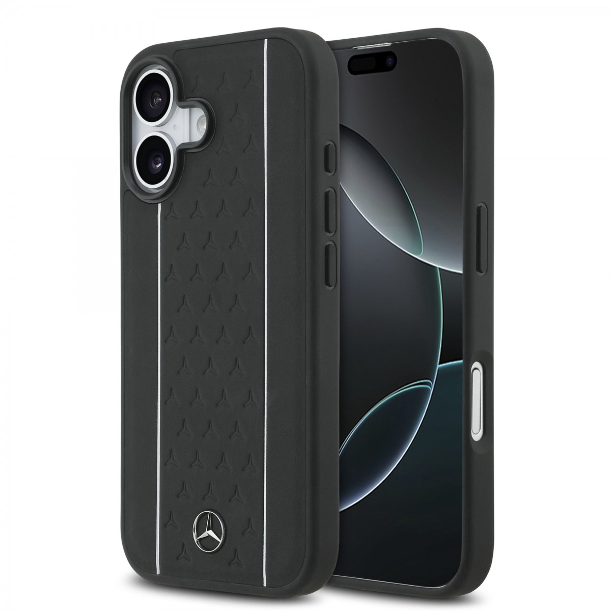 Levně Zadní kryt Mercedes Leather Star Pattern and Stripes MagSafe pro iPhone 17 Black/White