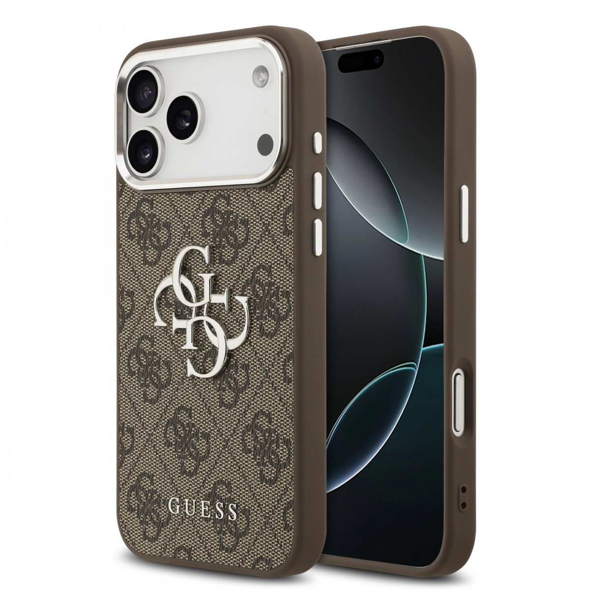 Levně Zadní kryt Guess PU 4G Metal Logo pro iPhone 17 Pro Max Silver Brown