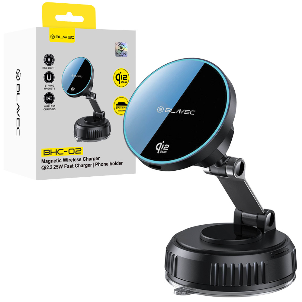 Levně Držák do auta Blavec BHC-02 Qi2 25W Vacum Magnetic s bezdrátovým nabíjením (BHC02-QI2PMWIB) černý