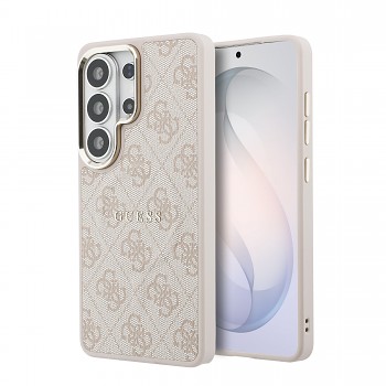 Zadní kryt Guess PU Leather 4G Gold Frame Magnetic pro Samsung Galaxy S26 Ultra růžový