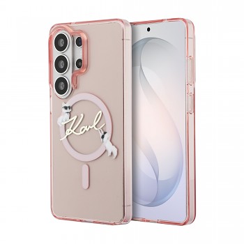 Zadní kryt Karl Lagerfeld IML Choupette Karl Script Logo Magnetic pro Samsung Galaxy S26 Ultra růžový