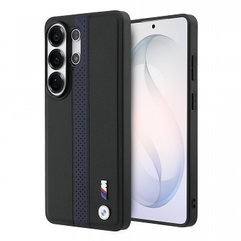 Zadní kryt BMW M PU Leather Perforated Stripes and Metal Logo Magnetic pro Samsung Galaxy S26 Ultra modrý