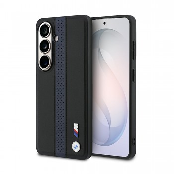 Zadní kryt BMW M PU Leather Perforated Stripes and Metal Logo Magnetic pro Samsung Galaxy S26 modrý
