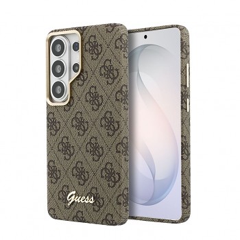 Zadní kryt Guess PU 4G Script Metal Logo Magnetic pro Samsung Galaxy S26 Ultra hnědý