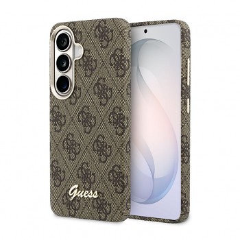 Zadní kryt Guess PU 4G Script Metal Logo Magnetic pro Samsung Galaxy S26 hnědý