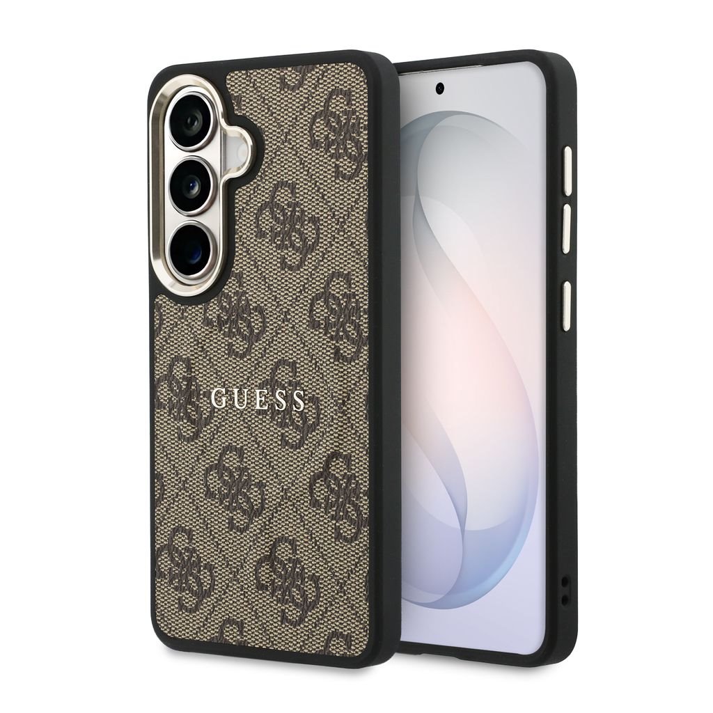 Levně Zadní kryt Guess PU Leather 4G Gold Frame Magnetic pro Samsung Galaxy S26 hnědý