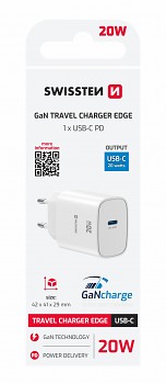 Adaptér Swissten Edge Gan 1x USB-C PD 20W bílý