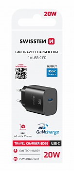 Adaptér Swissten Edge Gan 1x USB-C PD 20w černý