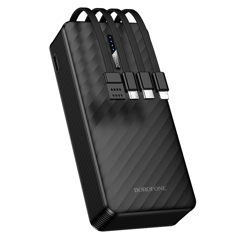 Levně Powerbank Borofone 20000mAh BJ84A Smooth USB - s USB, Type C, Lightning a Micro USB kabelem černá